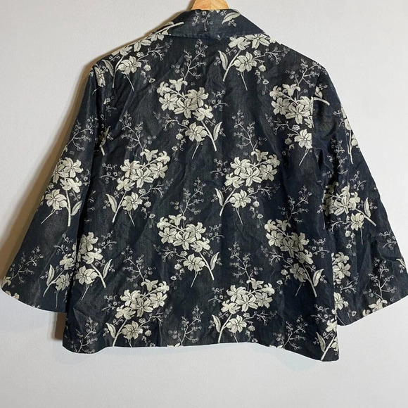 Tommy Bahama Silk Floral Print Bolero Jacket Women's Medium Black Ivory Blazer - Picture 10 of 14